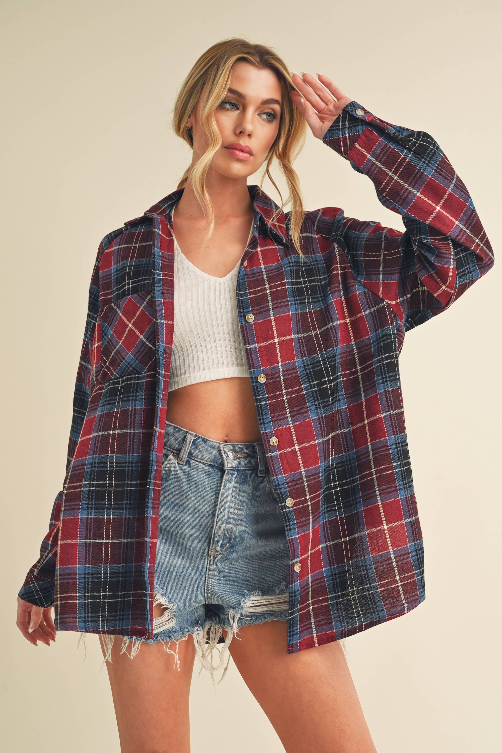 Katie Flannel Top in Red (REG)