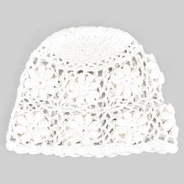 White Flower Crochet Skull Cap