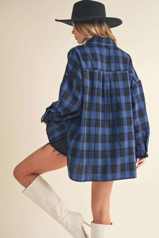 Tamra Plaid Top in Cobalt (REG)
