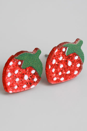 Glitter Strawberry Stud Earrings