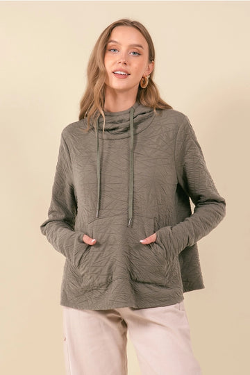 Embo Texture Hoodie Top in Army Green (REG)