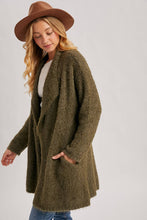 Fuzzy Drape Front Cardigan in Olive (REG)