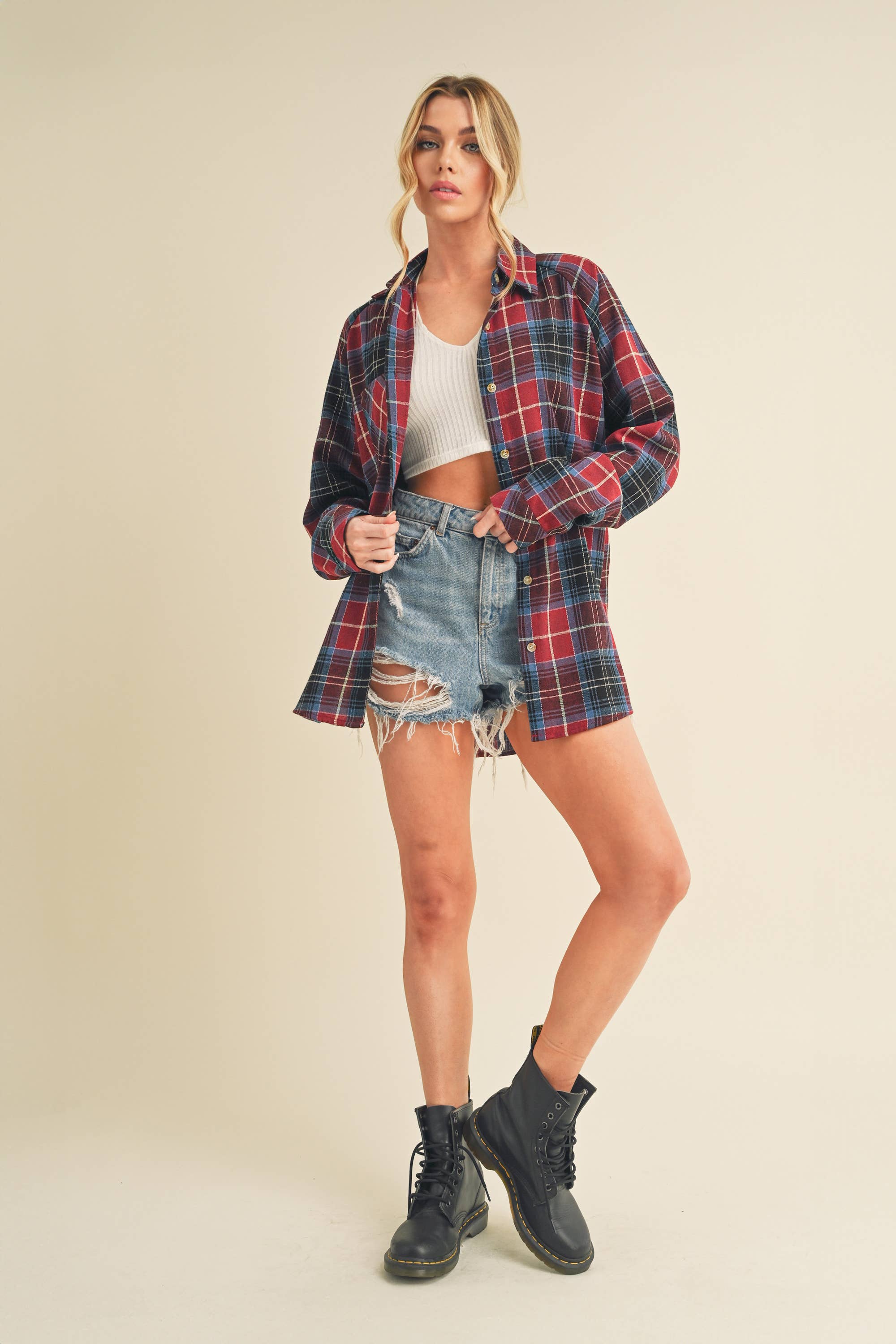 Katie Flannel Top in Red (REG)