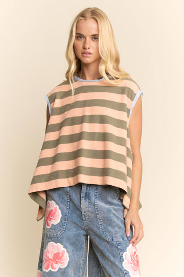 Sleeveless Striped Top in Olive (REG)
