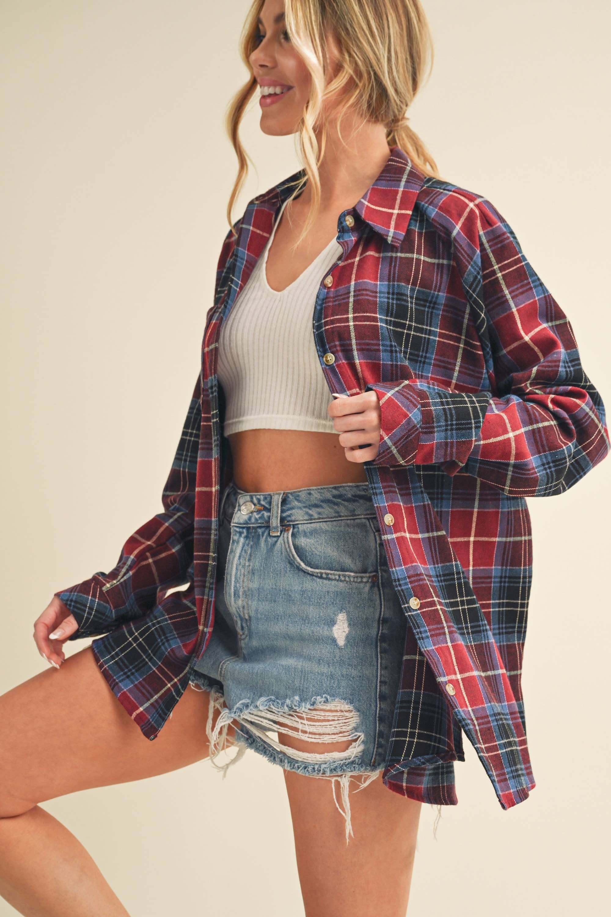 Katie Flannel Top in Red (REG)