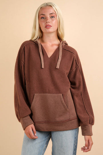 Veronica Mineral Washed Hoodie Top in Chocolate (REG)