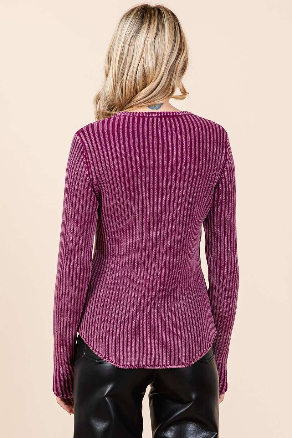 Mineral Wash Ribbed Sweater in Plum (REG)