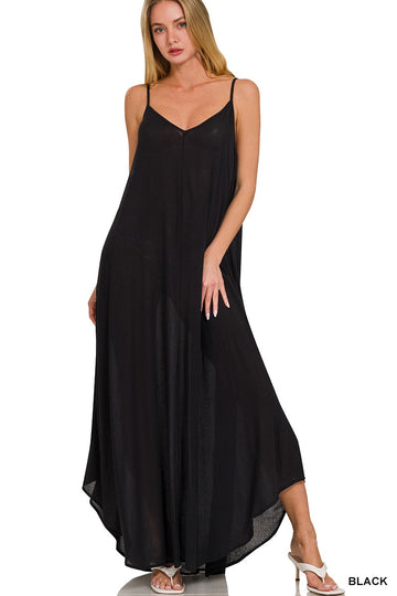 Crinkle Cami Maxi Dress in Black (REG)