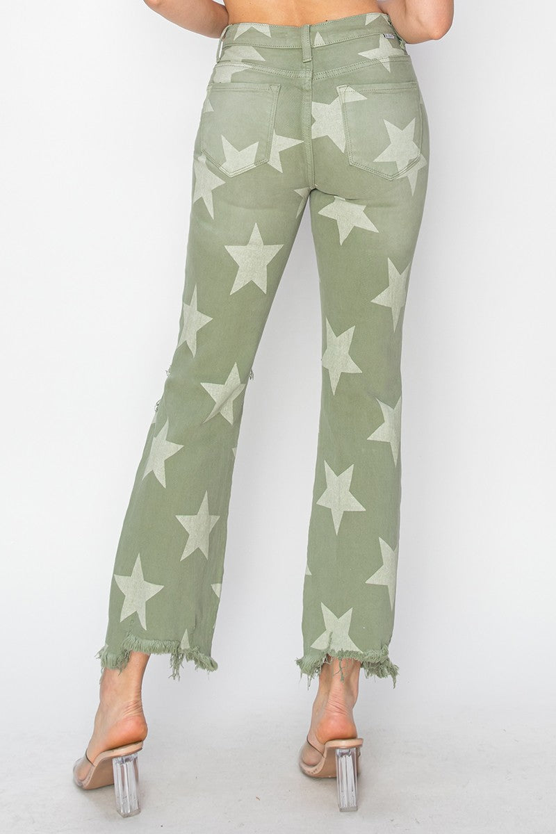 Risen Distressed Olive Star Jeans (REG)