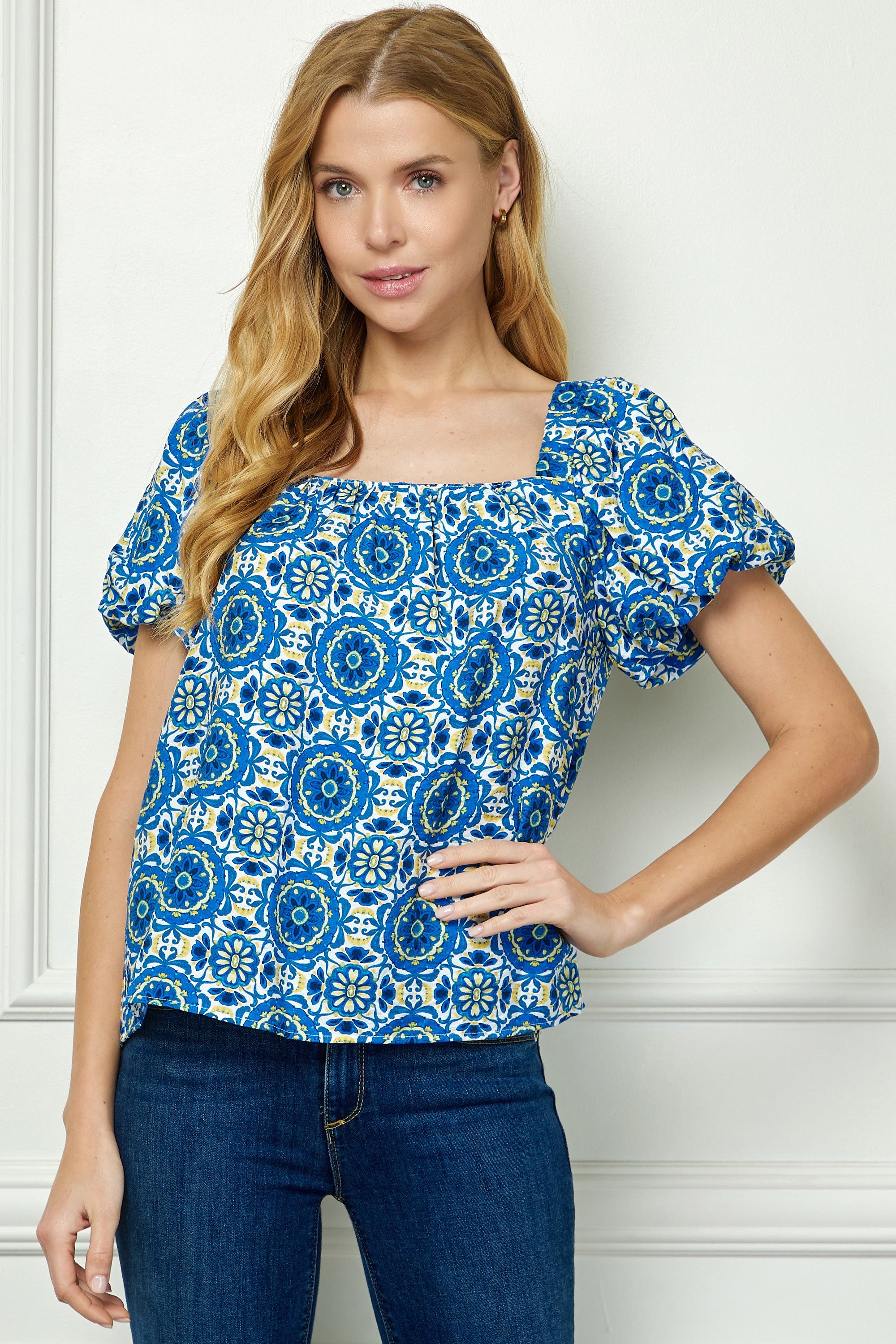 Pattern Trapeze Top in Blue (REG/PLUS)