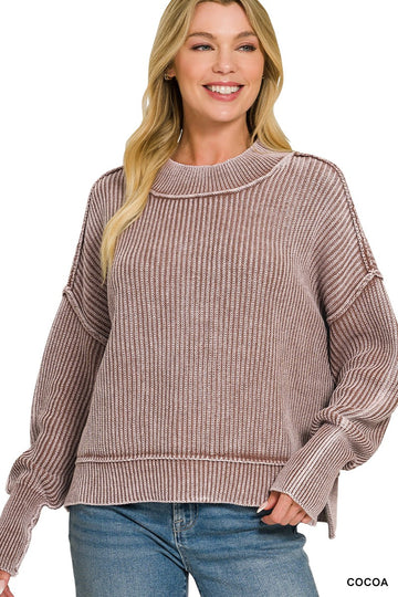 Washed Side Slit Sweater in Cocoa (REG)