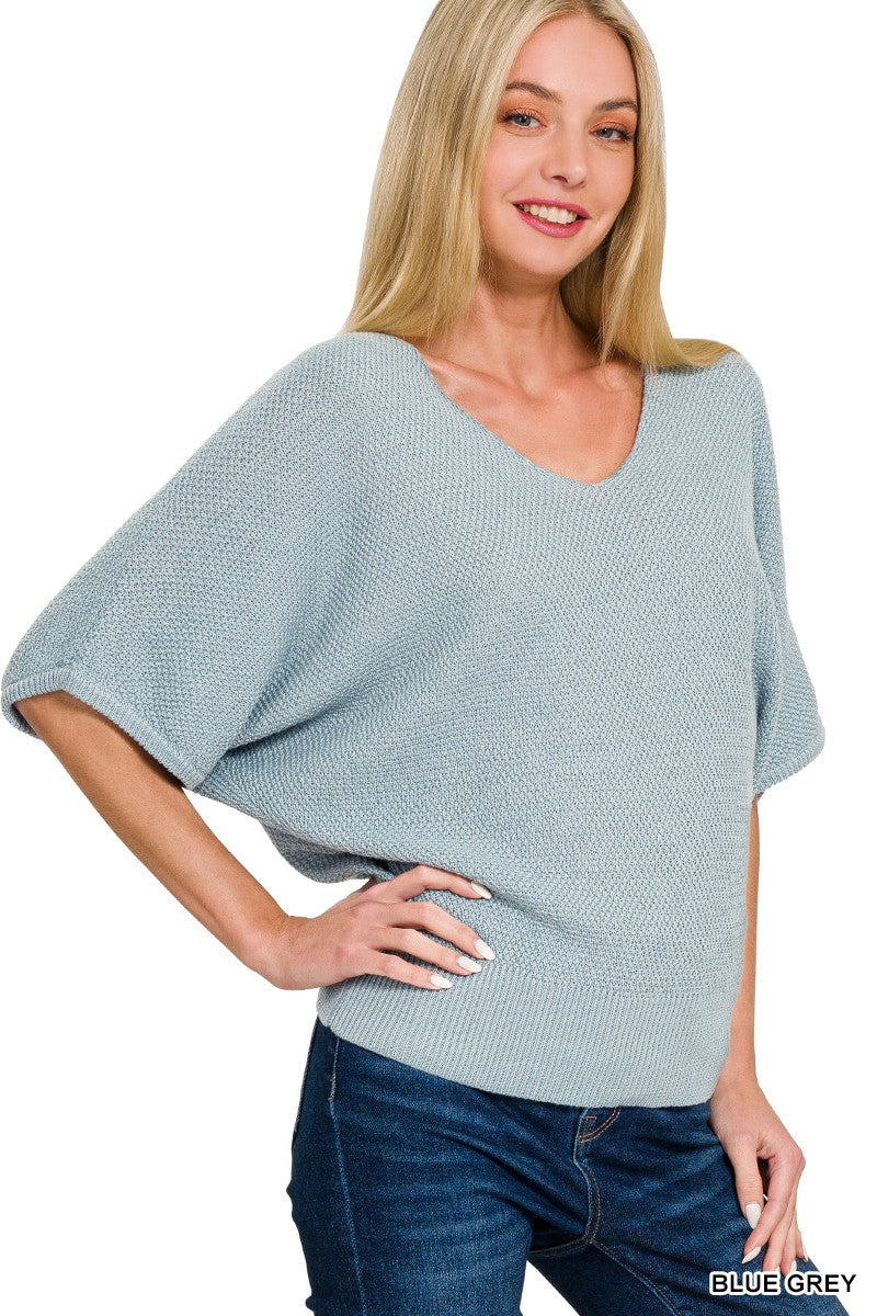 Short Sleeve Dolman Top in Blue Grey (REG)