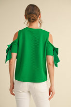 Textured Bow Sleeve Top in Green (REG)