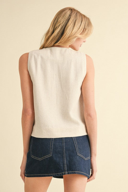 Essential Linen Vest in Oatmeal (REG)