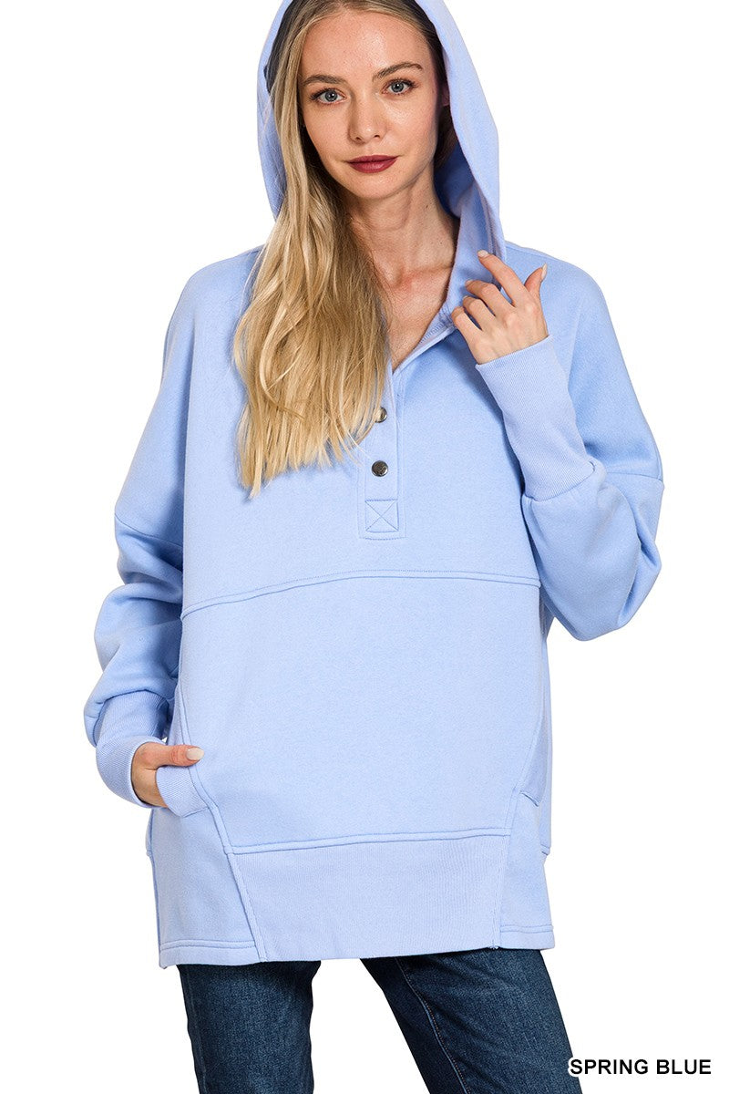 Half Button Fleece Hoodie in Spring Blue (REG)