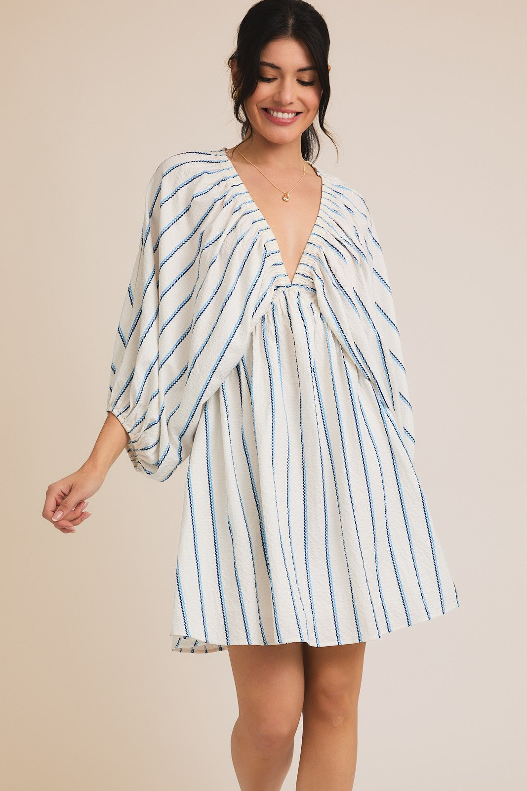 V-Neck Balloon Sleeve Dress (REG)