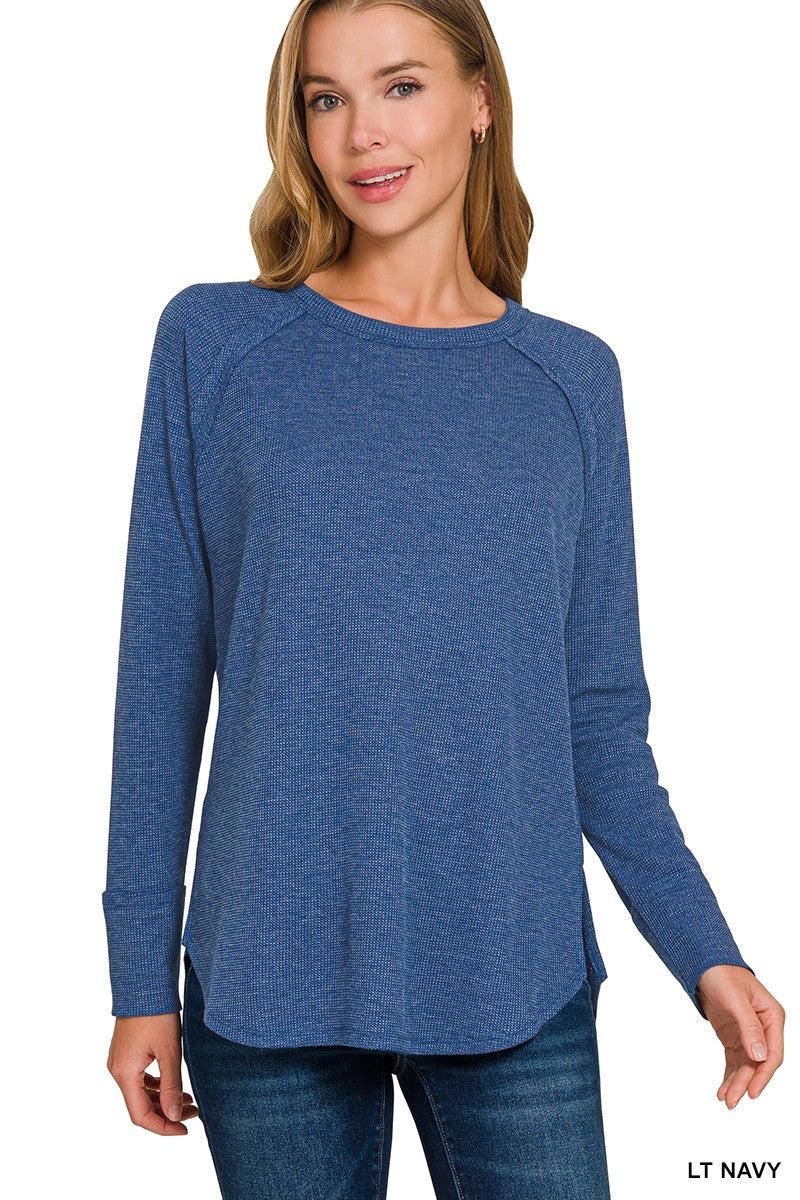 Classic Waffle Knit Top in Lt Navy (REG/PLUS)