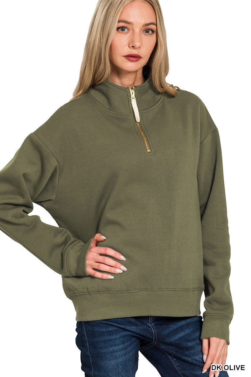 Half Zip Fleece Top in Dk Olive (REG)