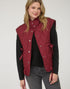 Snap Button Quilted Puffer Vest in Burgundy (REG)