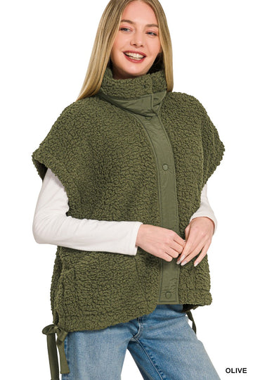 Faux Fur Fuzzy Vest in Olive (REG)