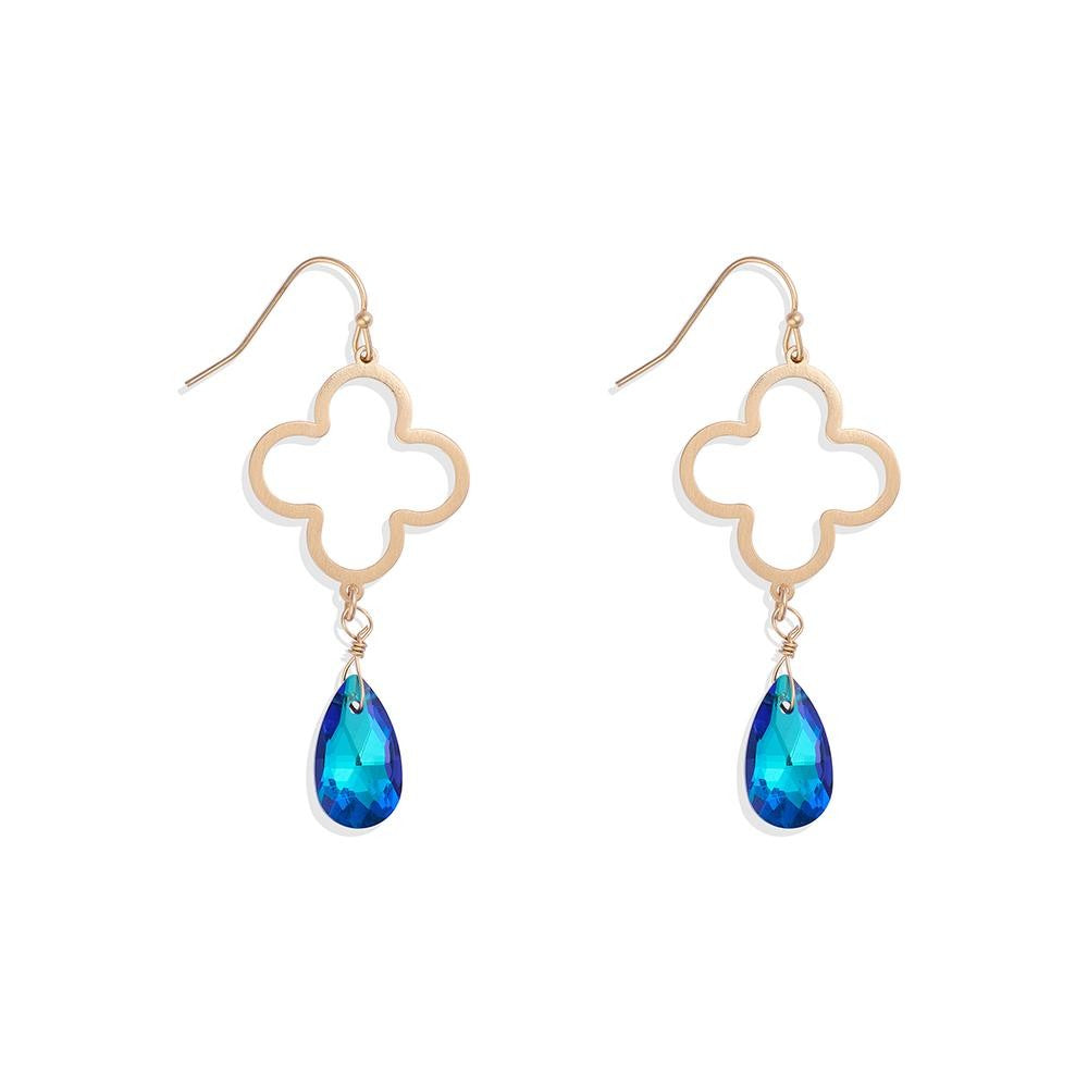 Hollow Clover and Crystal Earrings