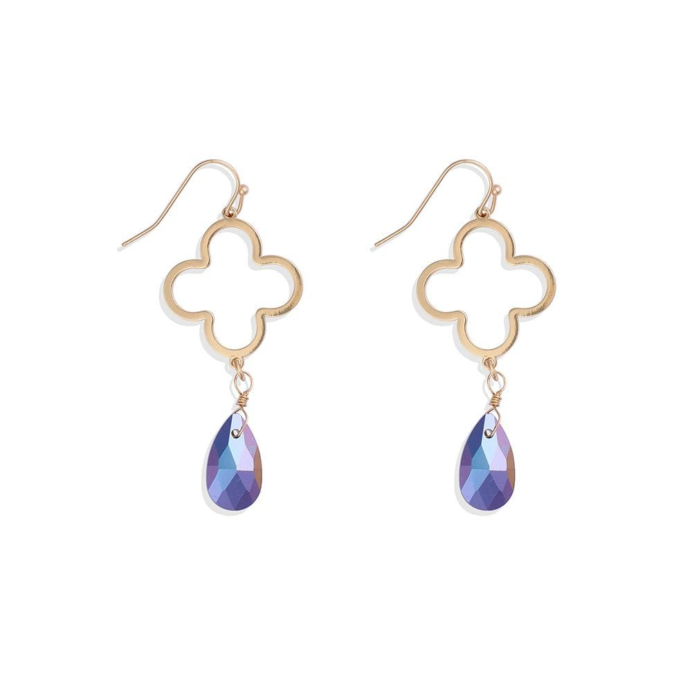 Hollow Clover and Crystal Earrings