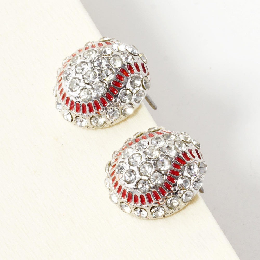 Rhinestone Baseball Earrings
