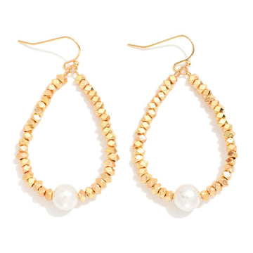 Geometric Pearl Teardrop Earrings