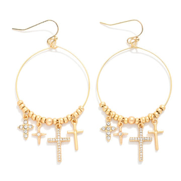 Cross Charm Hoop Earrings