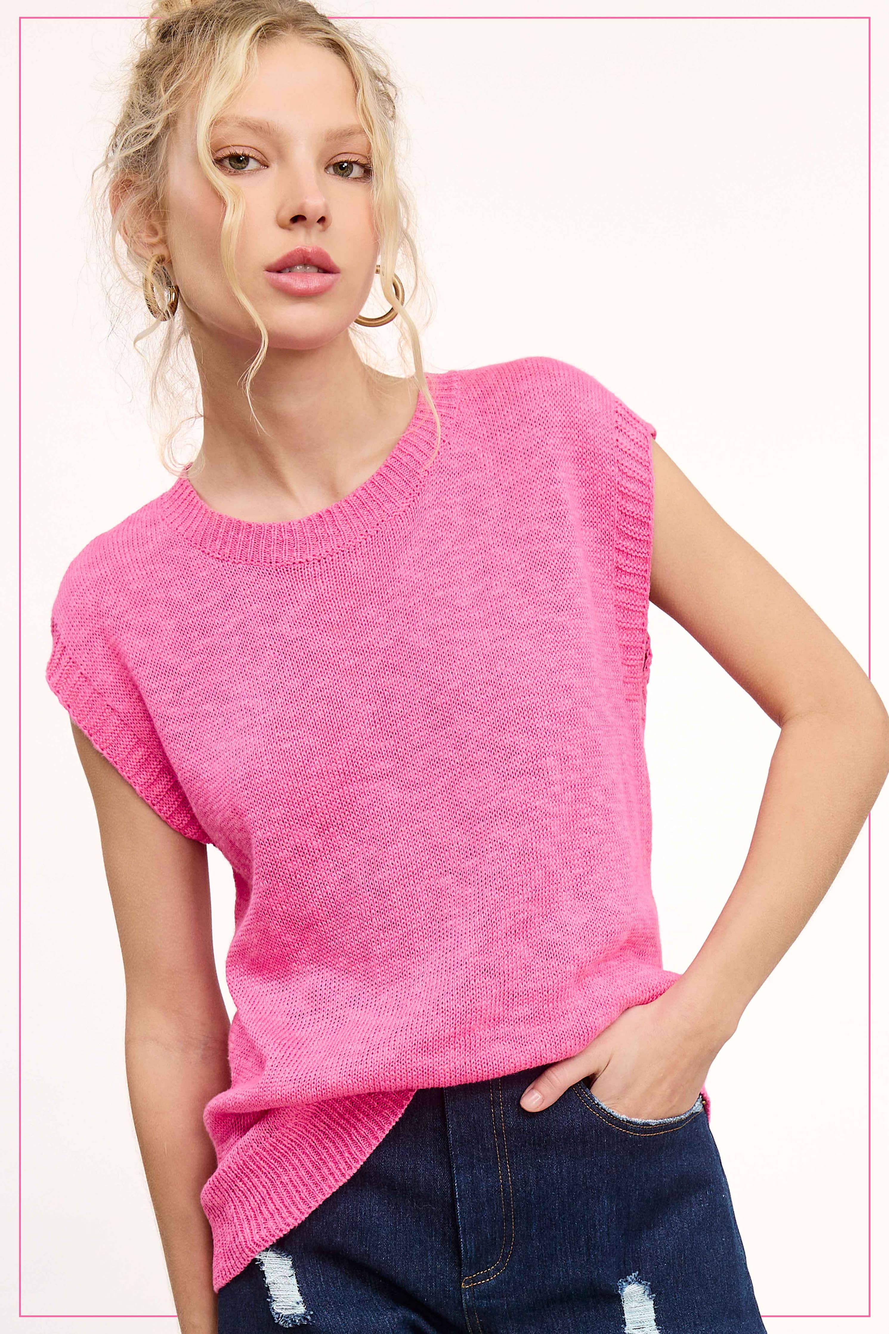 Sleeveless Ribbed Knit Sweater in Candy (REG)