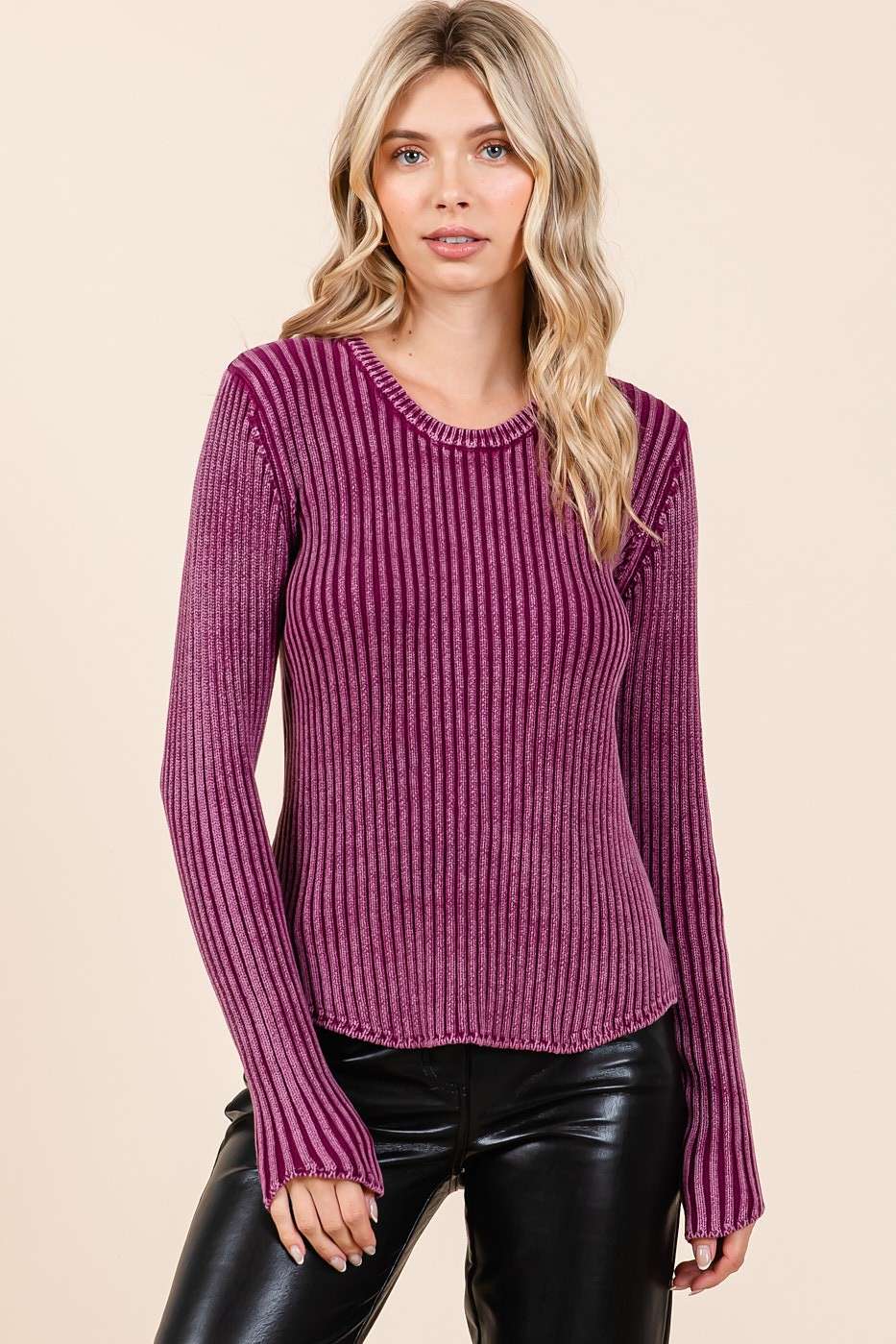 Mineral Wash Ribbed Sweater in Plum (REG)