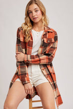 Flannel Plaid Longline Shacket in Rust (REG)