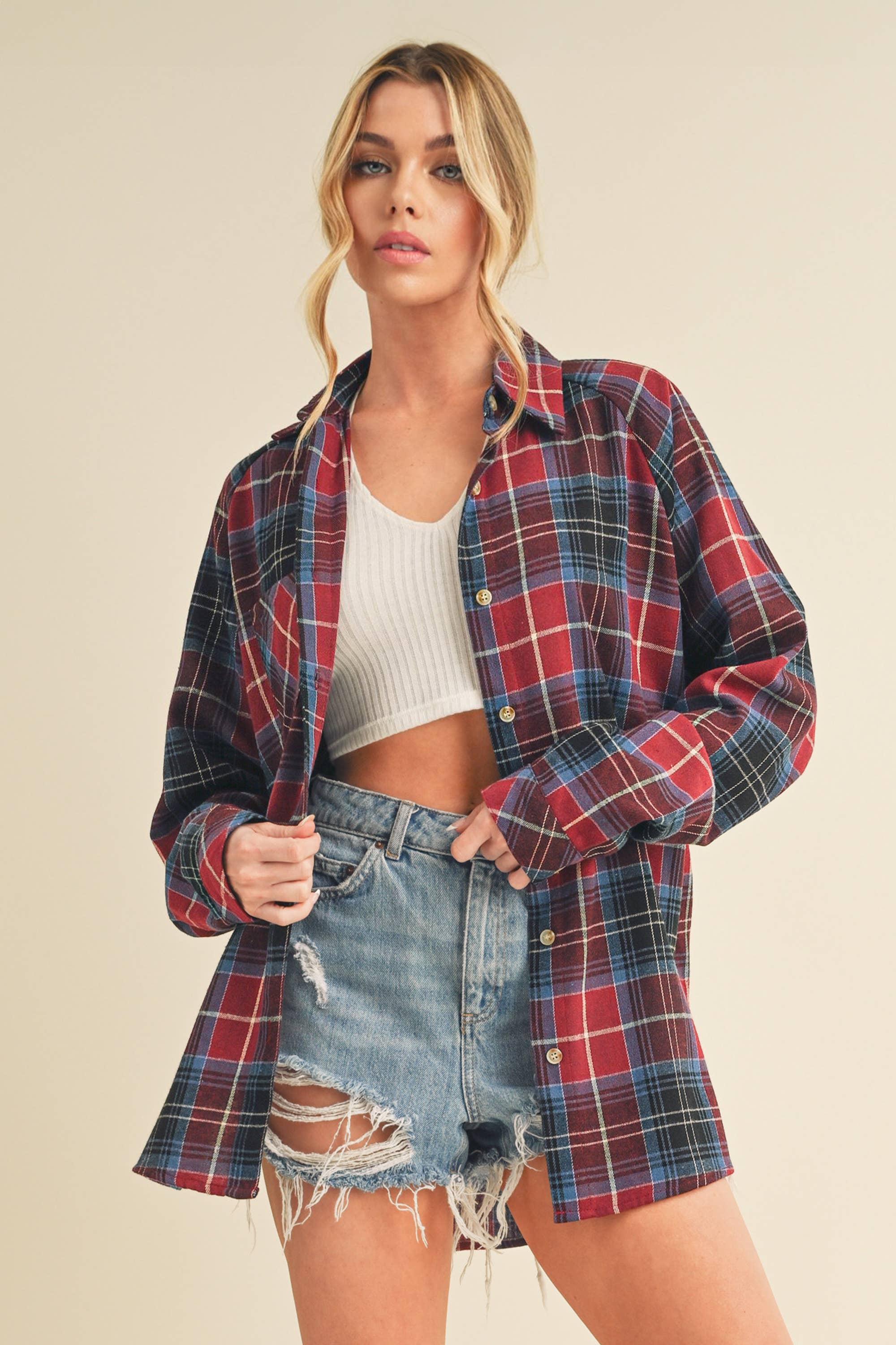 Katie Flannel Top in Red (REG)