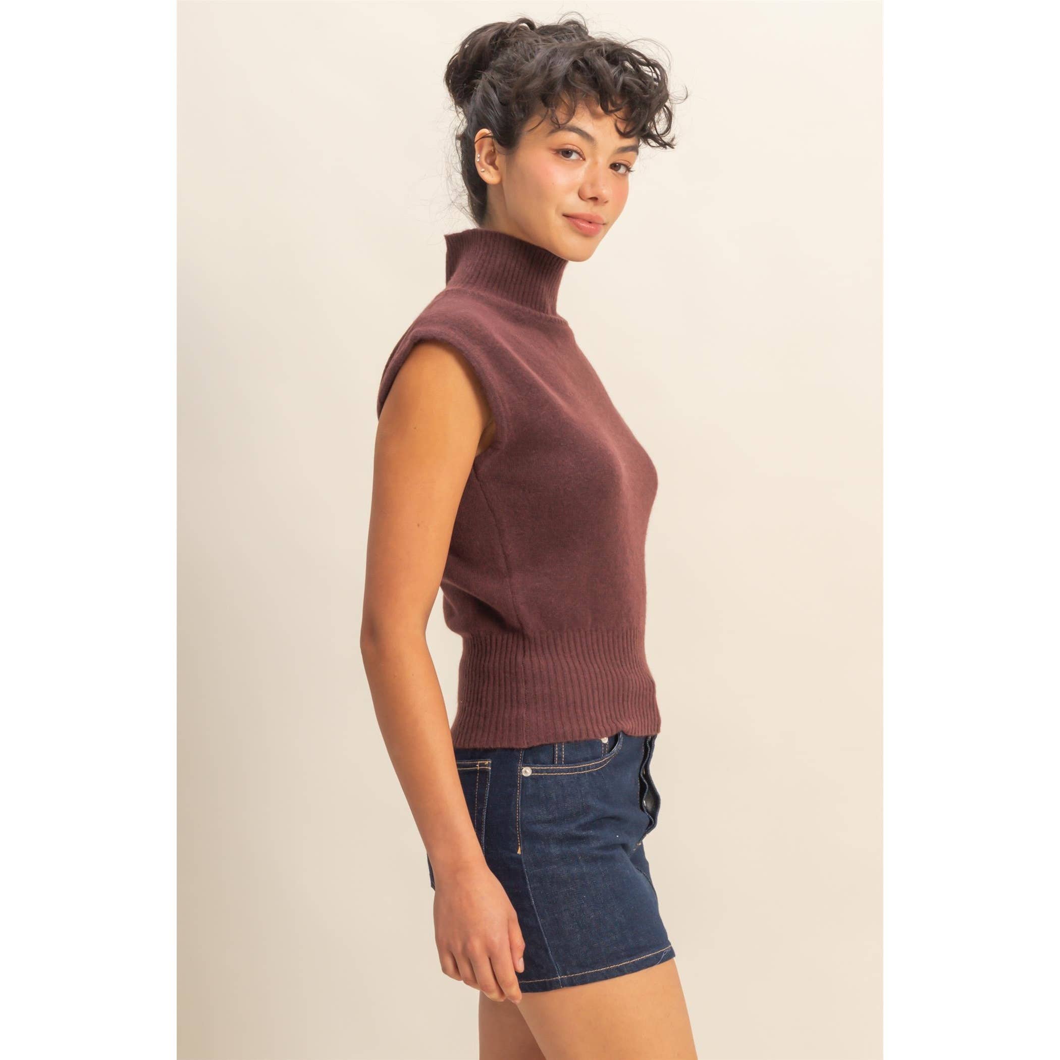 High Neck Sleeveless Top in Chestnut (REG)