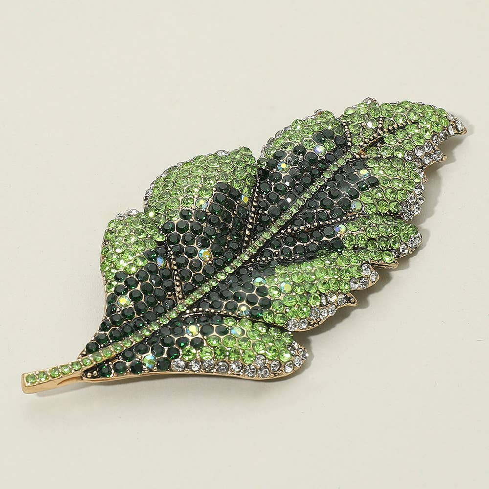 Rhinestone Leaf Brooch