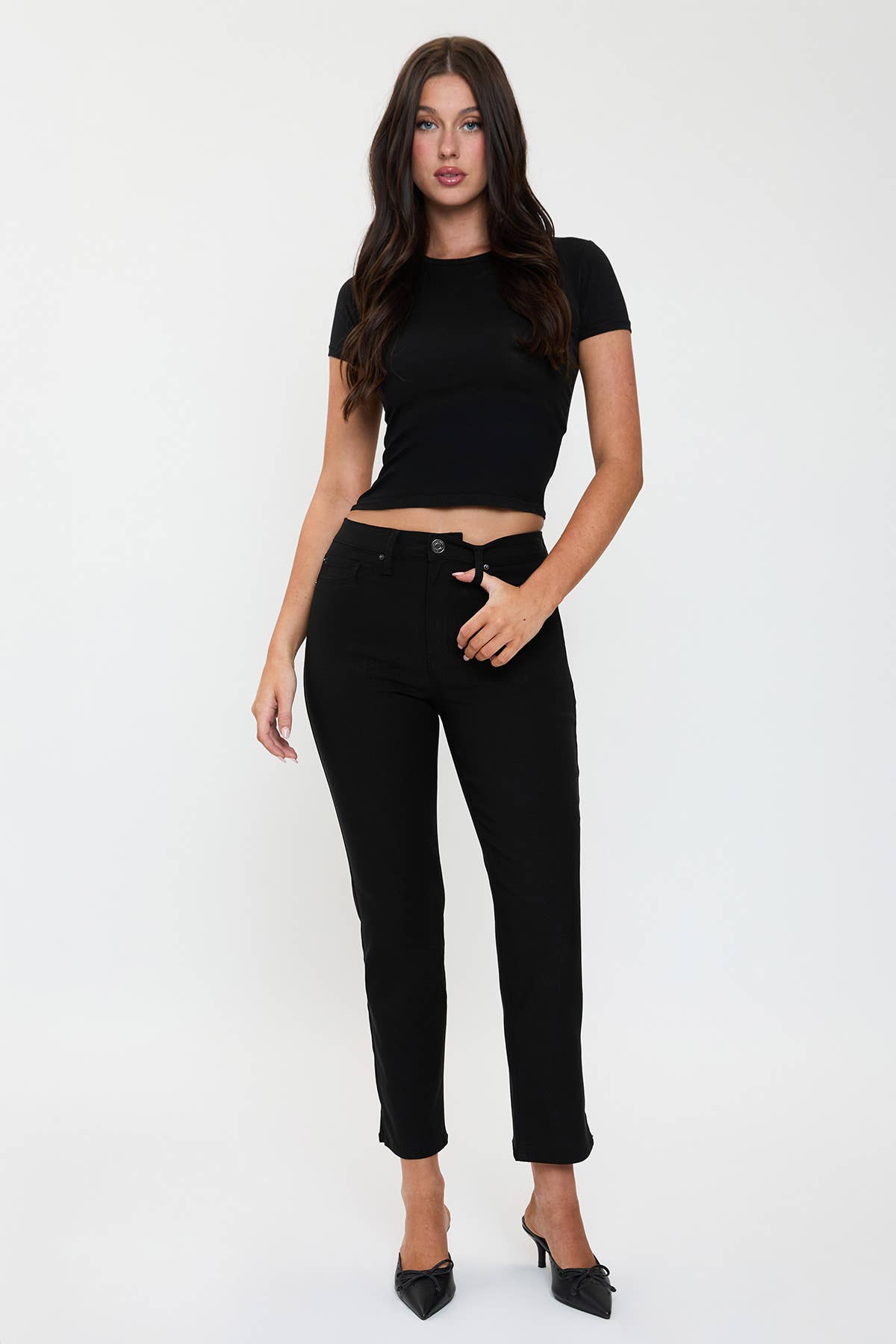 Hyperstretch Cropped Straight Pants in Dark Berry (REG)