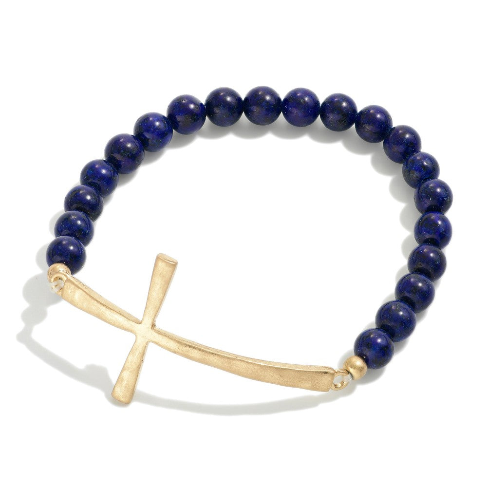 Smooth Beaded Cross Bracelet
