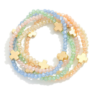 Facet Bead Cross Bracelet Set