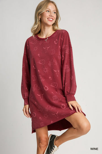 Western Terry Sweatshirt Dress in Wine (REG)
