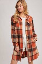 Flannel Plaid Longline Shacket in Rust (REG)