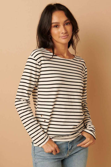 Distressed Striped Top in Ivory (REG)