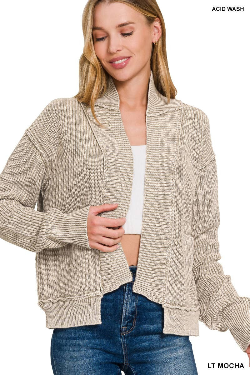 Washed Sweater Cardigan in Lt Mocha (REG)