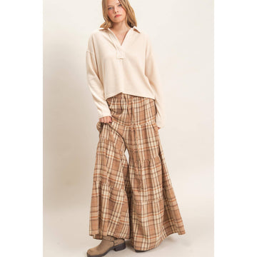 Tiered Plaid Pants in Mocha (REG)
