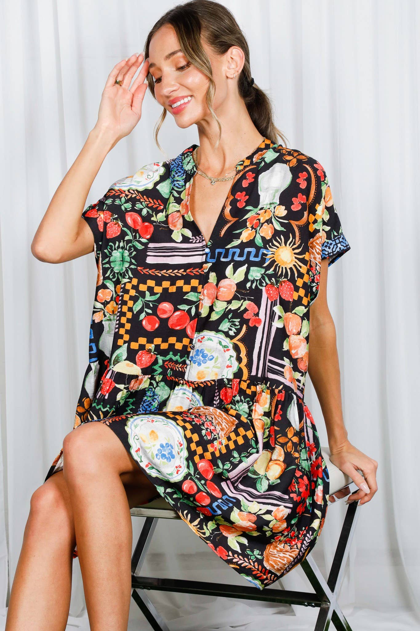 Black Multi Print Mini Dress (REG)