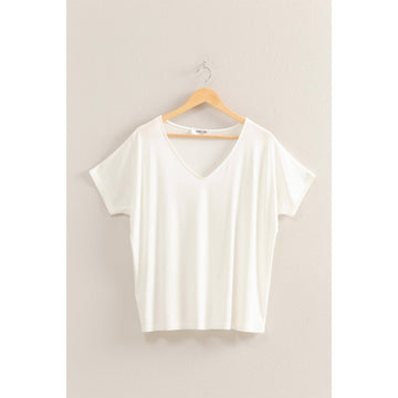 Basic V Neck Dolman Top in Off White (REG)