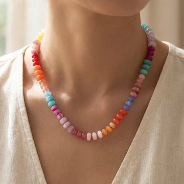 Mixed Glass And Resin Disc Necklace