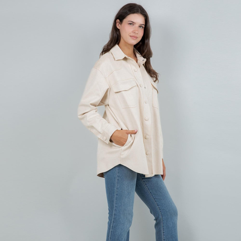 Suede Snap Jacket in Ivory (REG/PLUS)