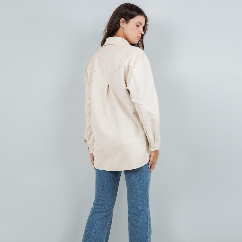 Suede Snap Jacket in Ivory (REG/PLUS)