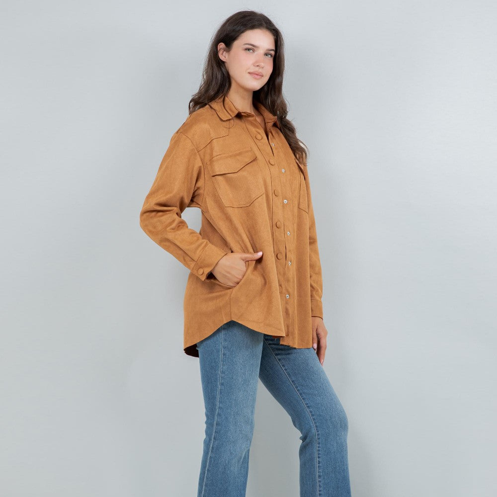 Suede Snap Jacket in Khaki (REG/PLUS)