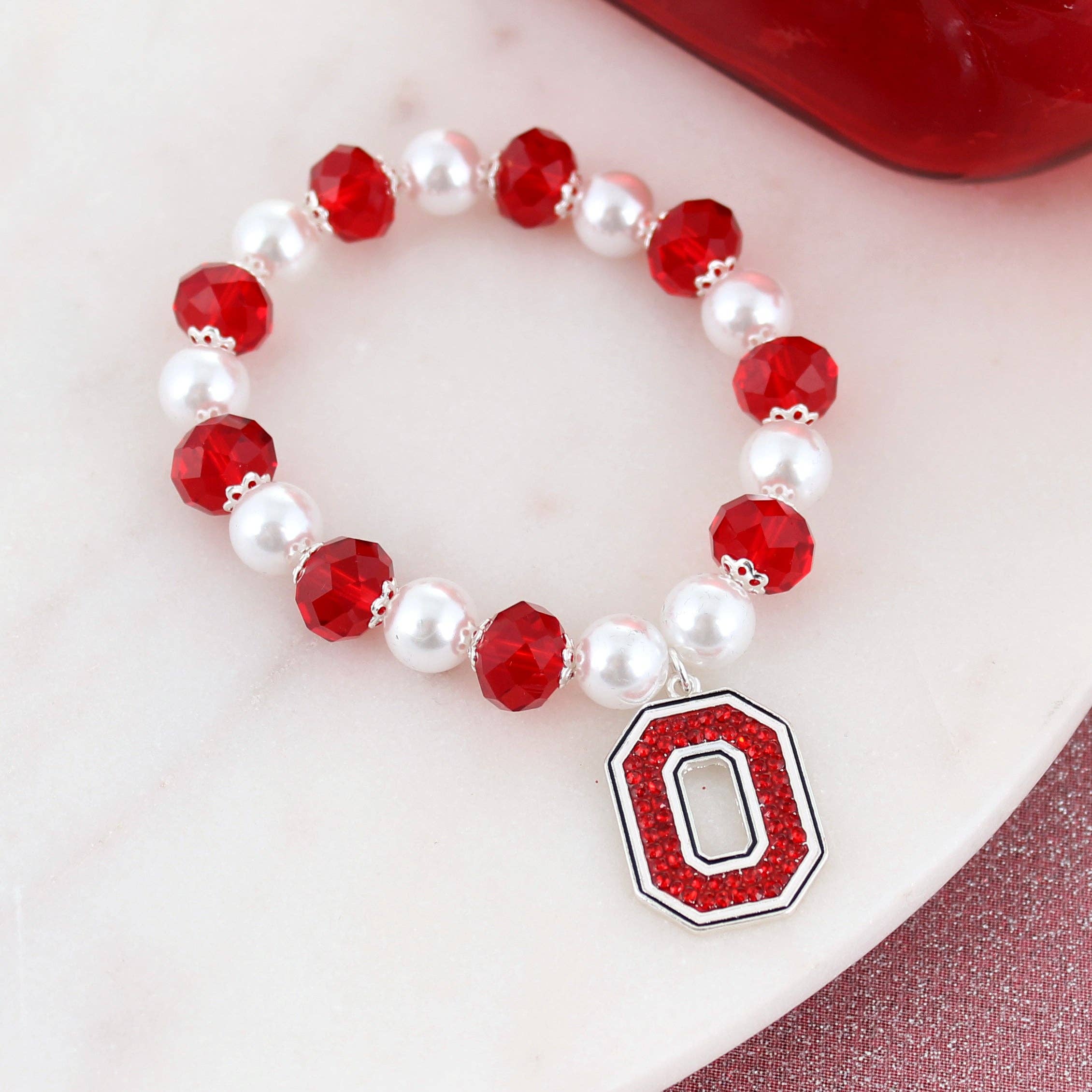 OSU Pearl and Crystal Stretch Bracelet